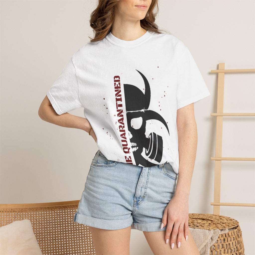 White Quarantined Biohazard Skull T-Shirt — "The Quarantined" Graphic Tee